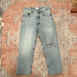 Zara High Rise Straight Crop Jeans